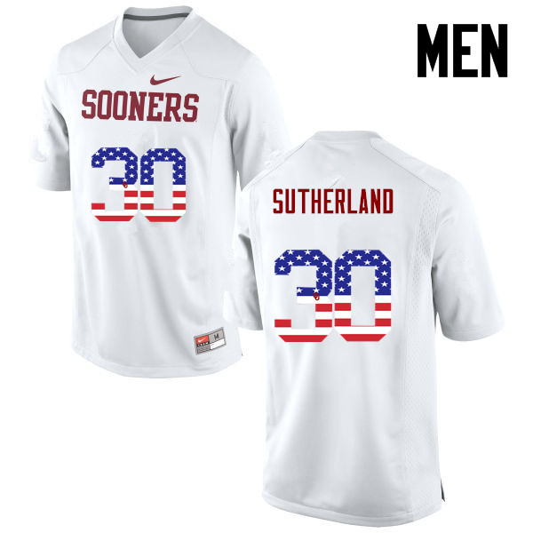 Men Oklahoma Sooners #30 Calum Sutherland College Football USA Flag Fashion Jerseys-White